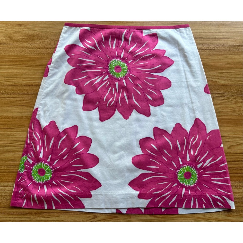 Lilly Pulitzer Lela Floral Print Cotton Skirt White Pink Green Size 4